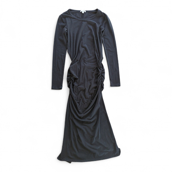James Perse Black Skinny Sheath Ruched Midi Dress Sz S - Picture 3 of 7